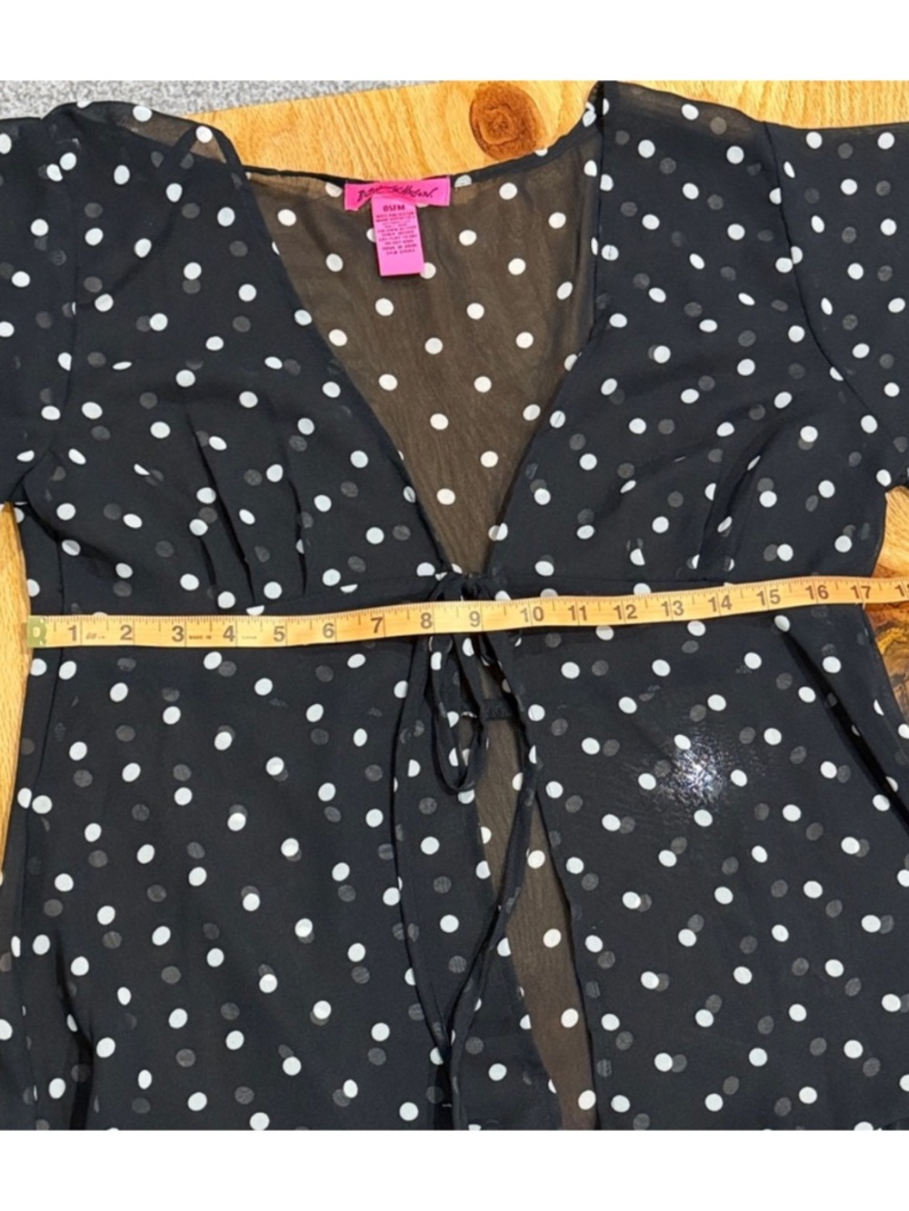 Betsey Johnson Black & White Polka Dot Tie Front Coverup - Picture 6 of 7